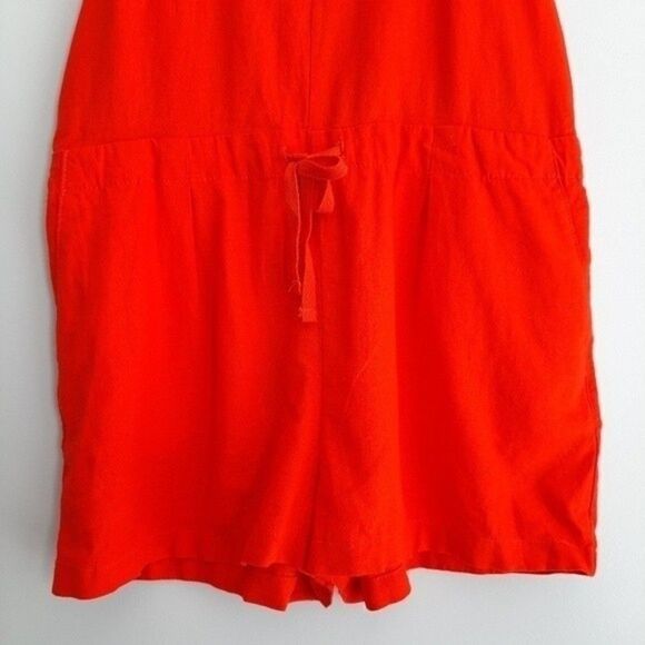 REVAMPED Linen Blend Romper Open Back Red Sz S - Picture 4 of 10